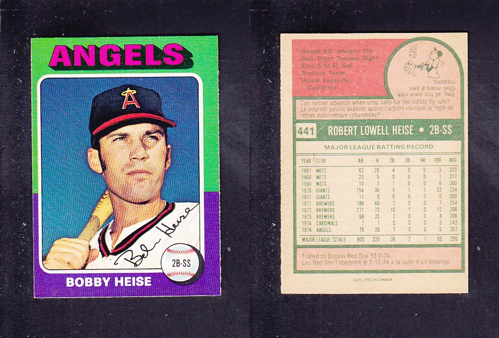 1975 O-PEE-CHEE BASEBALL CARD #441 B. HEISE photo 1975 O-PEE-CHEE BASEBALL CARD #441 B. HEISE photo