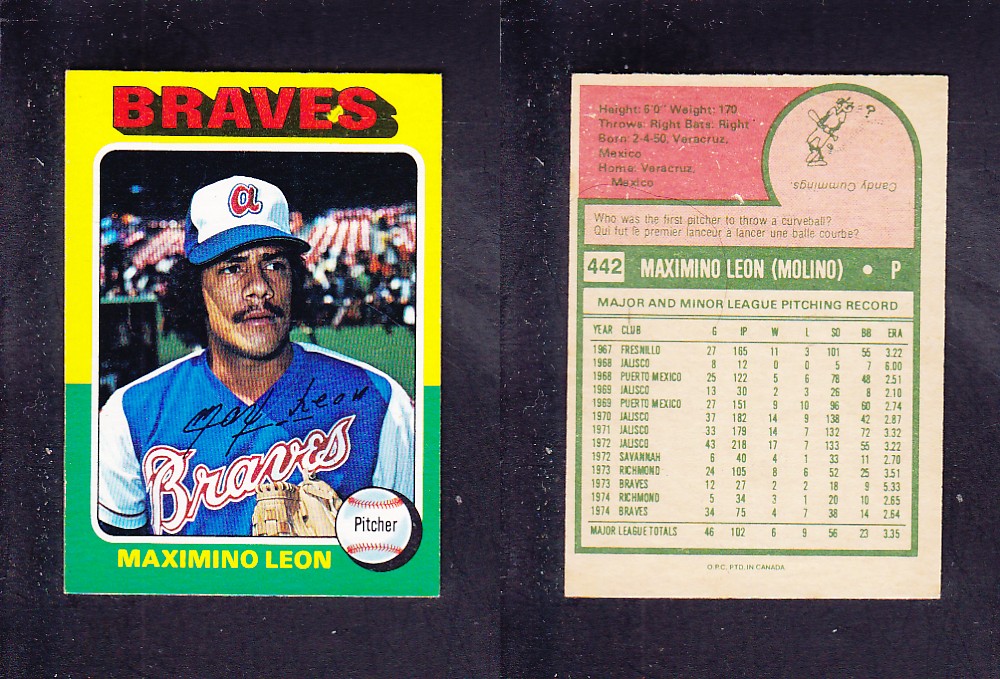 1975 O-PEE-CHEE BASEBALL CARD #442 M. LEON photo 1975 O-PEE-CHEE BASEBALL CARD #442 M. LEON photo