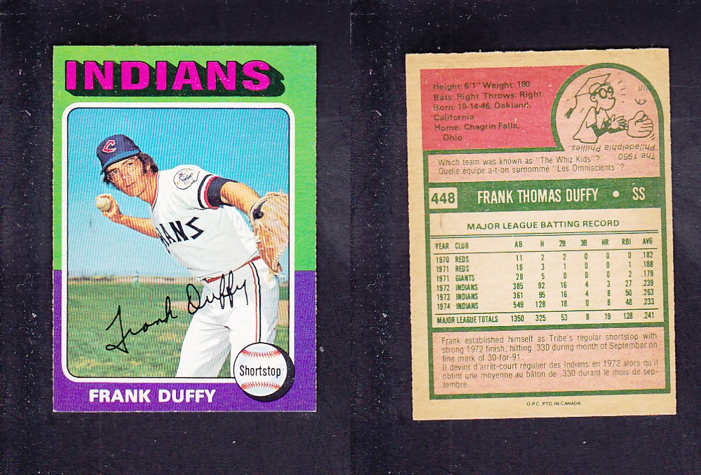 1975 O-PEE-CHEE BASEBALL CARD #448 F. DUFFY photo 1975 O-PEE-CHEE BASEBALL CARD #448 F. DUFFY photo