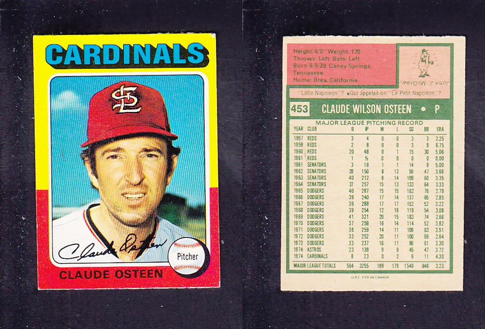 1975 O-PEE-CHEE BASEBALL CARD #453 C. OSTEEN photo
