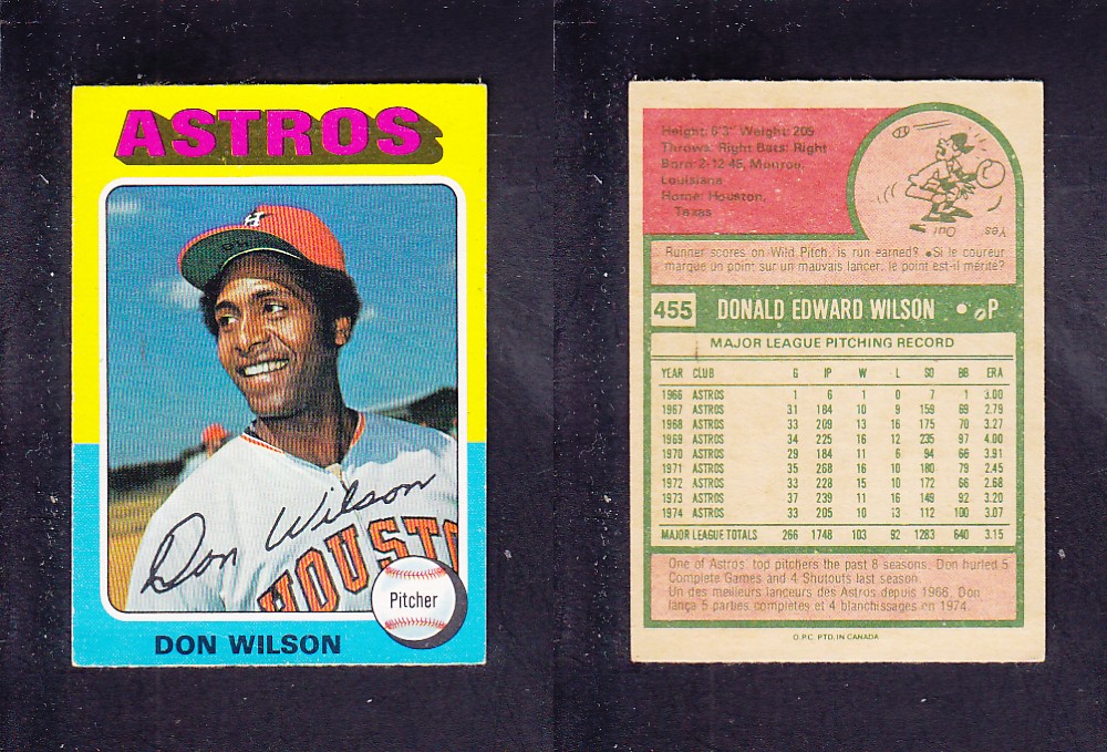1975 O-PEE-CHEE BASEBALL CARD #455 D. WILSON photo