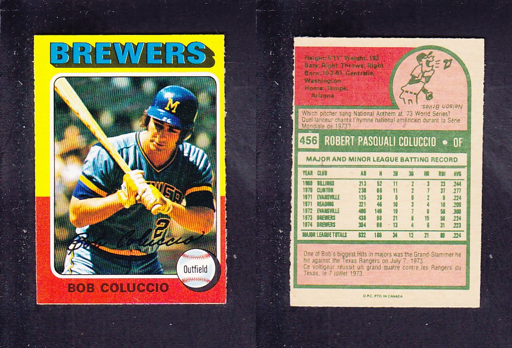 1975 O-PEE-CHEE BASEBALL CARD #456 B. COLUCCIO photo