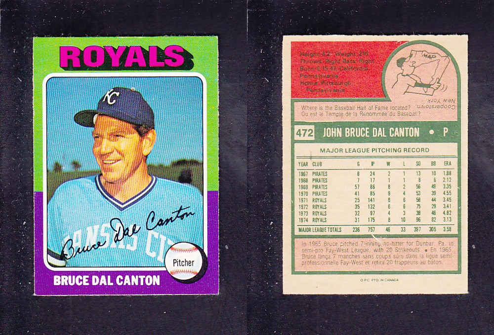 1975 O-PEE-CHEE BASEBALL CARD #472 B. D. CANTON photo 1975 O-PEE-CHEE BASEBALL CARD #472 B. D. CANTON photo