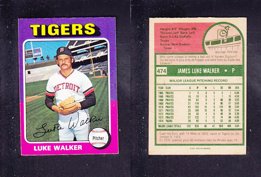 1975 O-PEE-CHEE BASEBALL CARD #474 L. WALKER photo 1975 O-PEE-CHEE BASEBALL CARD #474 L. WALKER photo