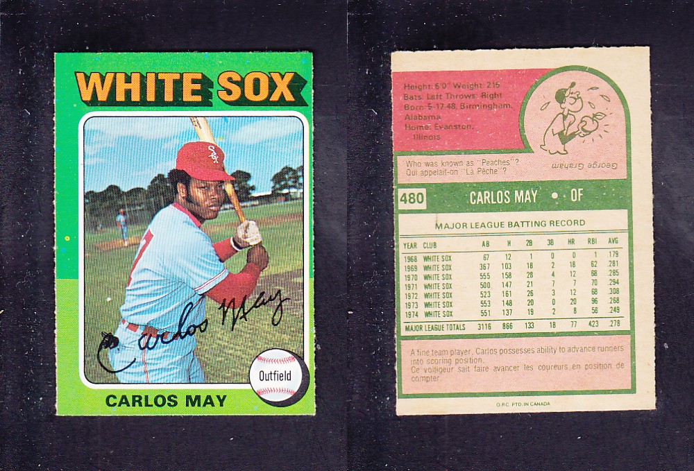 1975 O-PEE-CHEE BASEBALL CARD #480 C. MAY photo 1975 O-PEE-CHEE BASEBALL CARD #480 C. MAY photo