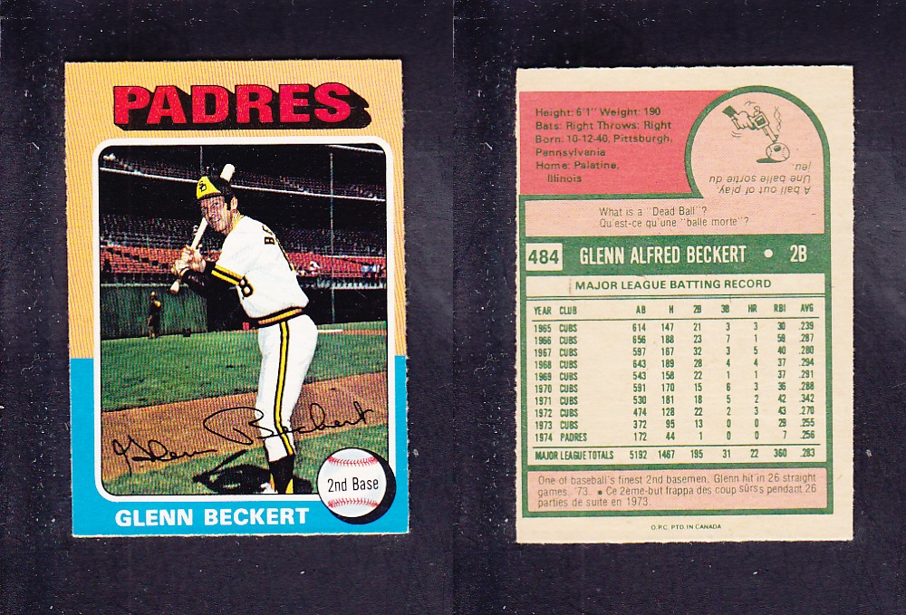 1975 O-PEE-CHEE BASEBALL CARD #484 G. BECKERT photo 1975 O-PEE-CHEE BASEBALL CARD #484 G. BECKERT photo