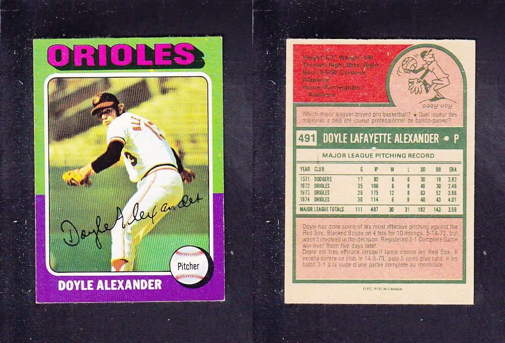 1975 O-PEE-CHEE BASEBALL CARD #491 D. ALEXANDER photo 1975 O-PEE-CHEE BASEBALL CARD #491 D. ALEXANDER photo