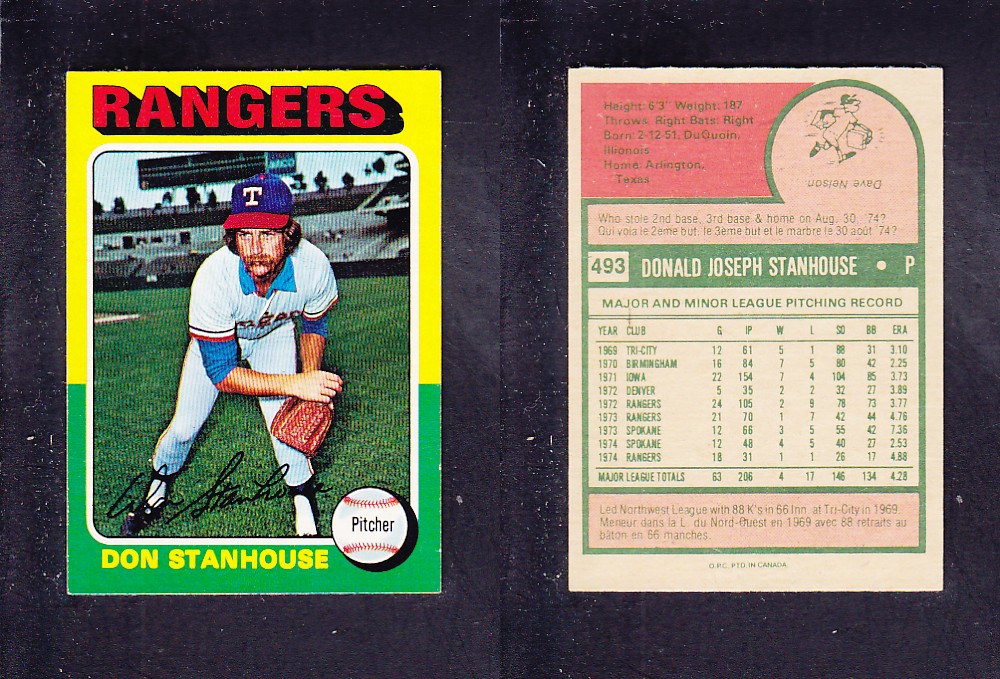 1975 O-PEE-CHEE BASEBALL CARD #493 D. STANHOUSE photo 1975 O-PEE-CHEE BASEBALL CARD #493 D. STANHOUSE photo