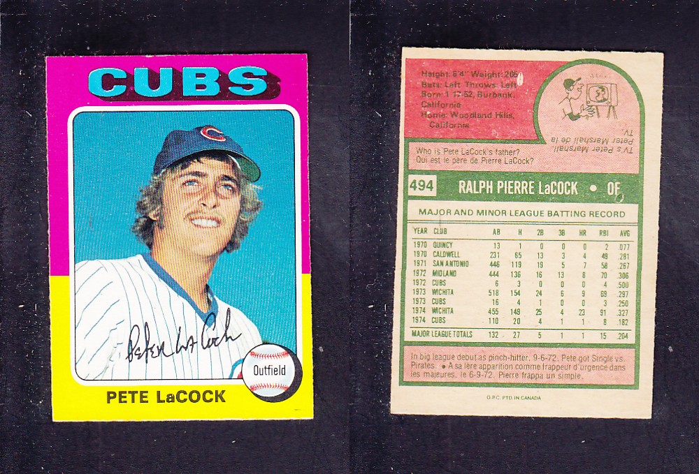 1975 O-PEE-CHEE BASEBALL CARD #494 P. LaCOCK photo 1975 O-PEE-CHEE BASEBALL CARD #494 P. LaCOCK photo