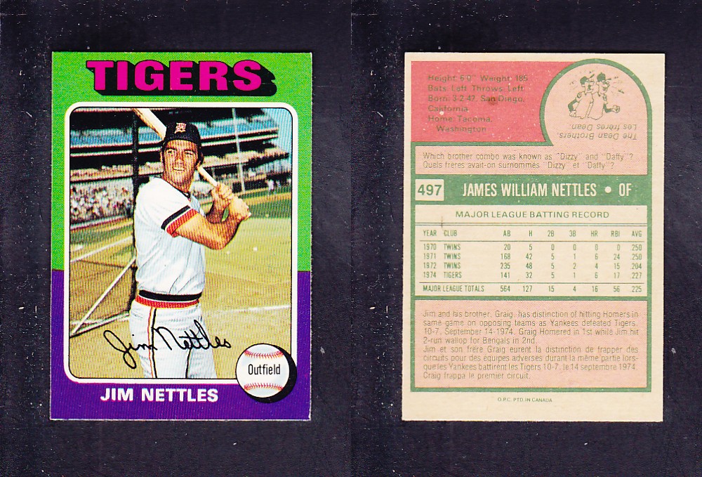 1975 O-PEE-CHEE BASEBALL CARD #497 J. NETTLES photo 1975 O-PEE-CHEE BASEBALL CARD #497 J. NETTLES photo