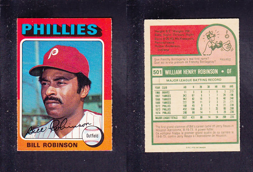 1975 O-PEE-CHEE BASEBALL CARD #501 B. ROBINSON photo 1975 O-PEE-CHEE BASEBALL CARD #501 B. ROBINSON photo