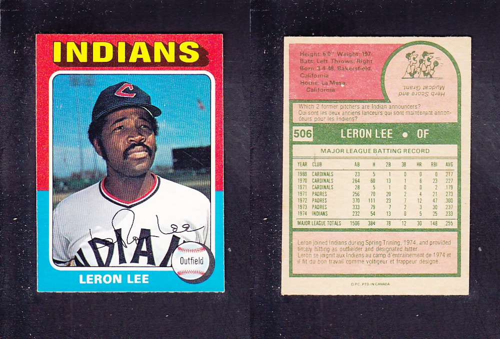 1975 O-PEE-CHEE BASEBALL CARD #506 L. LEE photo 1975 O-PEE-CHEE BASEBALL CARD #506 L. LEE photo