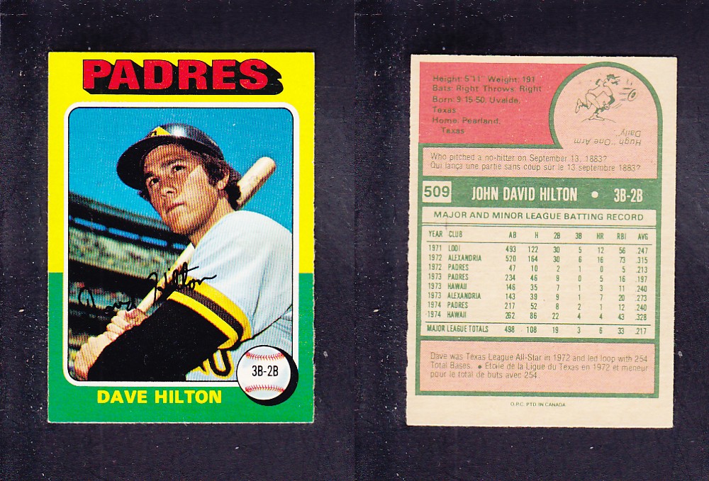 1975 O-PEE-CHEE BASEBALL CARD #509 D. HILTON photo 1975 O-PEE-CHEE BASEBALL CARD #509 D. HILTON photo