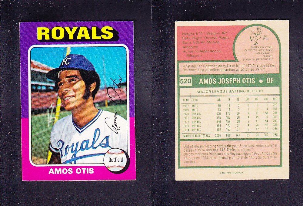 1975 O-PEE-CHEE BASEBALL CARD #520 A. OTIS photo 1975 O-PEE-CHEE BASEBALL CARD #520 A. OTIS photo