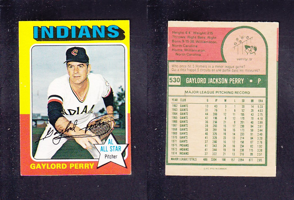1975 O-PEE-CHEE BASEBALL CARD #530 G. PERRY photo 1975 O-PEE-CHEE BASEBALL CARD #530 G. PERRY photo