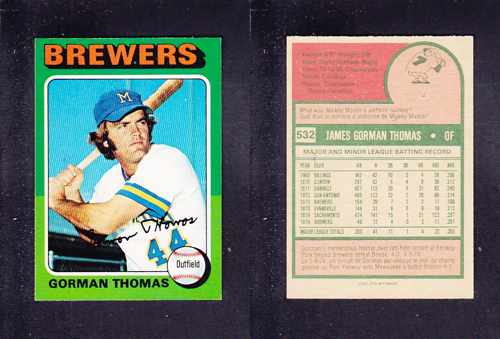 1975 O-PEE-CHEE BASEBALL CARD #532 G. THOMAS photo 1975 O-PEE-CHEE BASEBALL CARD #532 G. THOMAS photo