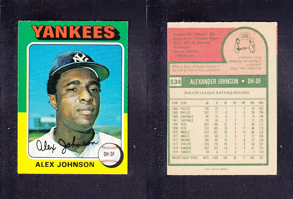 1975 O-PEE-CHEE BASEBALL CARD #534 A. JOHNSON photo