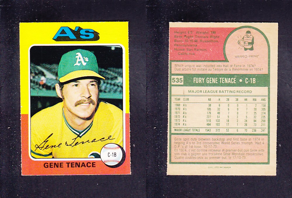 1975 O-PEE-CHEE BASEBALL CARD #535 G. TENACE photo 1975 O-PEE-CHEE BASEBALL CARD #535 G. TENACE photo