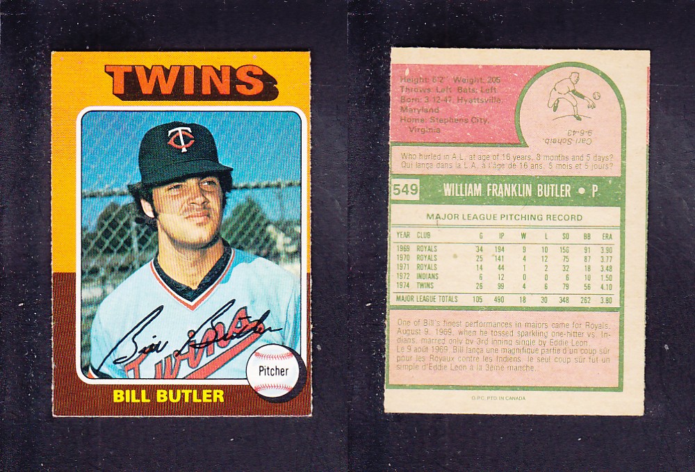 1975 O-PEE-CHEE BASEBALL CARD #549 B. BUTLER photo 1975 O-PEE-CHEE BASEBALL CARD #549 B. BUTLER photo