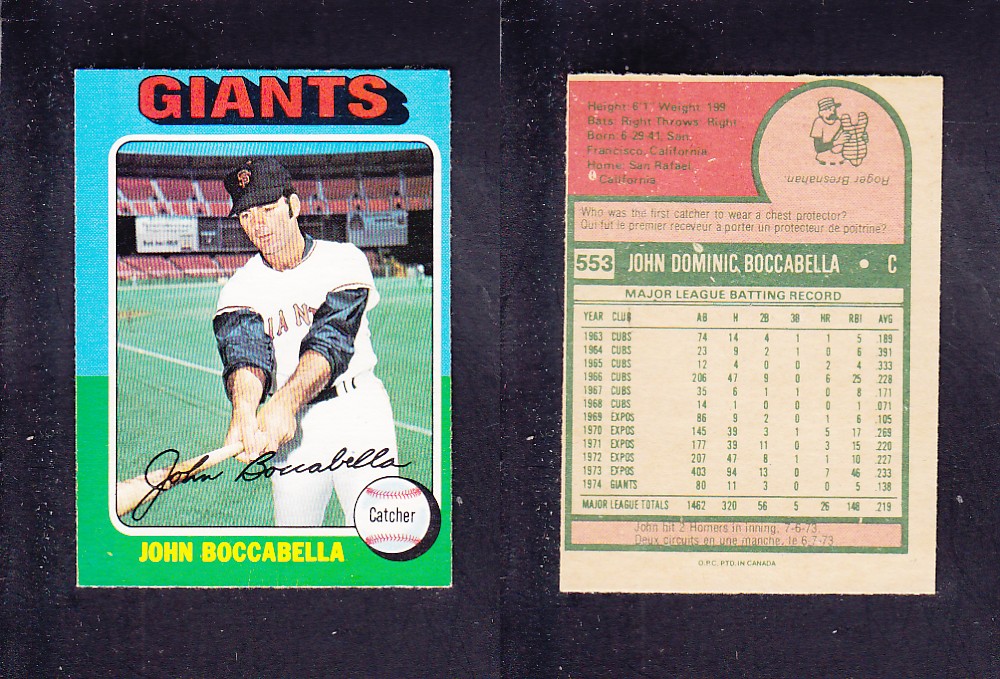 1975 O-PEE-CHEE BASEBALL CARD #553 J. BOCCABELLA photo 1975 O-PEE-CHEE BASEBALL CARD #553 J. BOCCABELLA photo