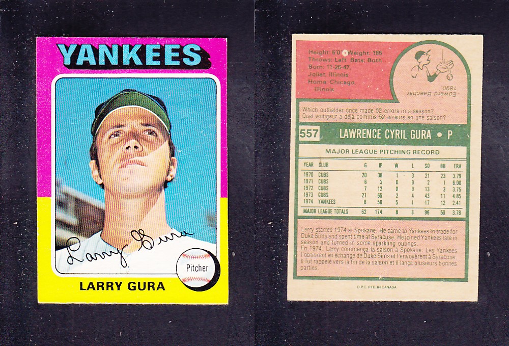 1975 O-PEE-CHEE BASEBALL CARD #557 L. GURA photo 1975 O-PEE-CHEE BASEBALL CARD #557 L. GURA photo