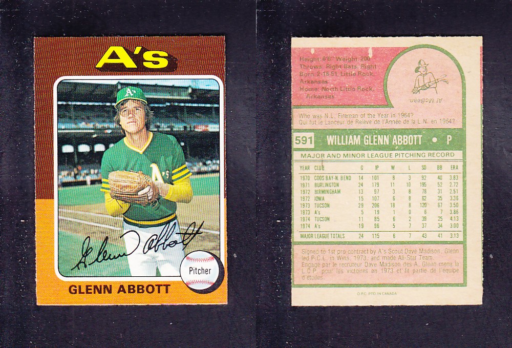 1975 O-PEE-CHEE BASEBALL CARD #591 G. ABBOTT photo 1975 O-PEE-CHEE BASEBALL CARD #591 G. ABBOTT photo
