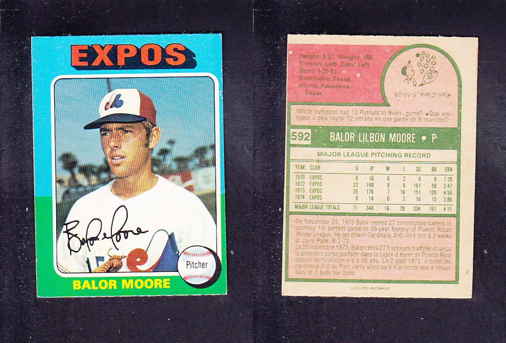 1975 O-PEE-CHEE BASEBALL CARD #592 B. MOORE photo 1975 O-PEE-CHEE BASEBALL CARD #592 B. MOORE photo