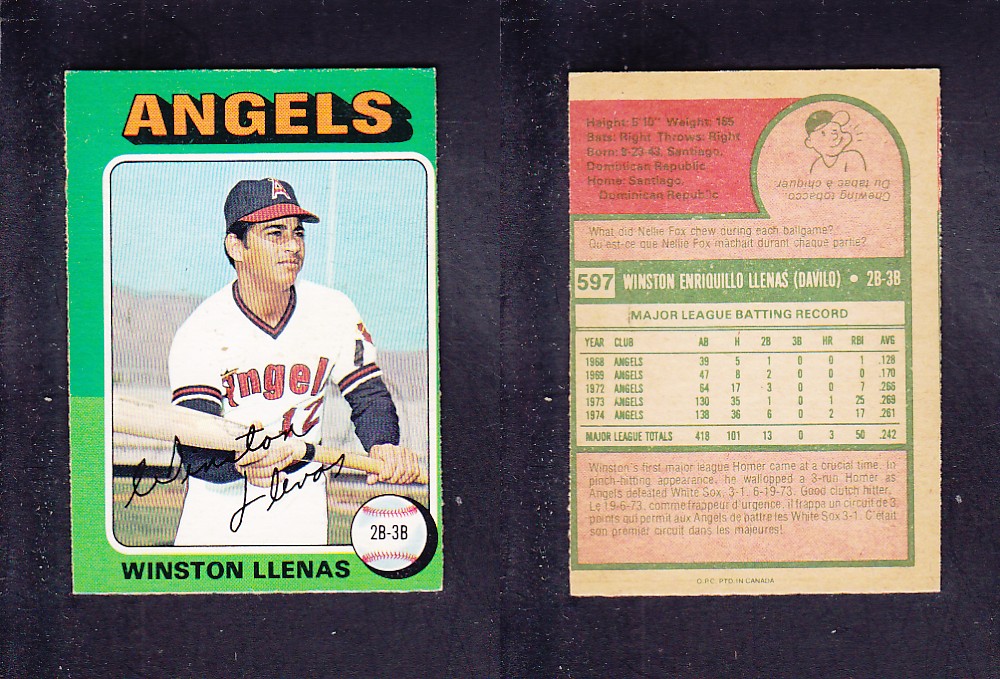 1975 O-PEE-CHEE BASEBALL CARD #597 W. LLENAS photo 1975 O-PEE-CHEE BASEBALL CARD #597 W. LLENAS photo