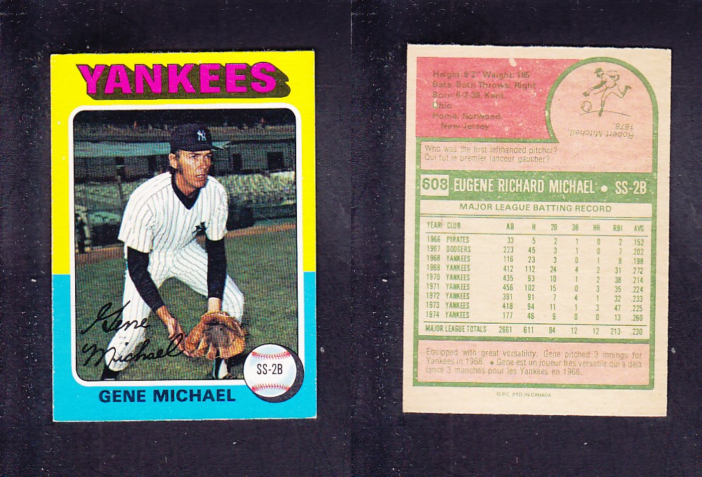 1975 O-PEE-CHEE BASEBALL CARD #608 G. MICHAEL photo 1975 O-PEE-CHEE BASEBALL CARD #608 G. MICHAEL photo