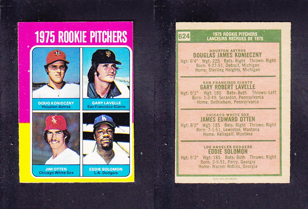 1975 O-PEE-CHEE BASEBALL CARD #624 ROOKIE PITCHERS photo 1975 O-PEE-CHEE BASEBALL CARD #624 ROOKIE PITCHERS photo