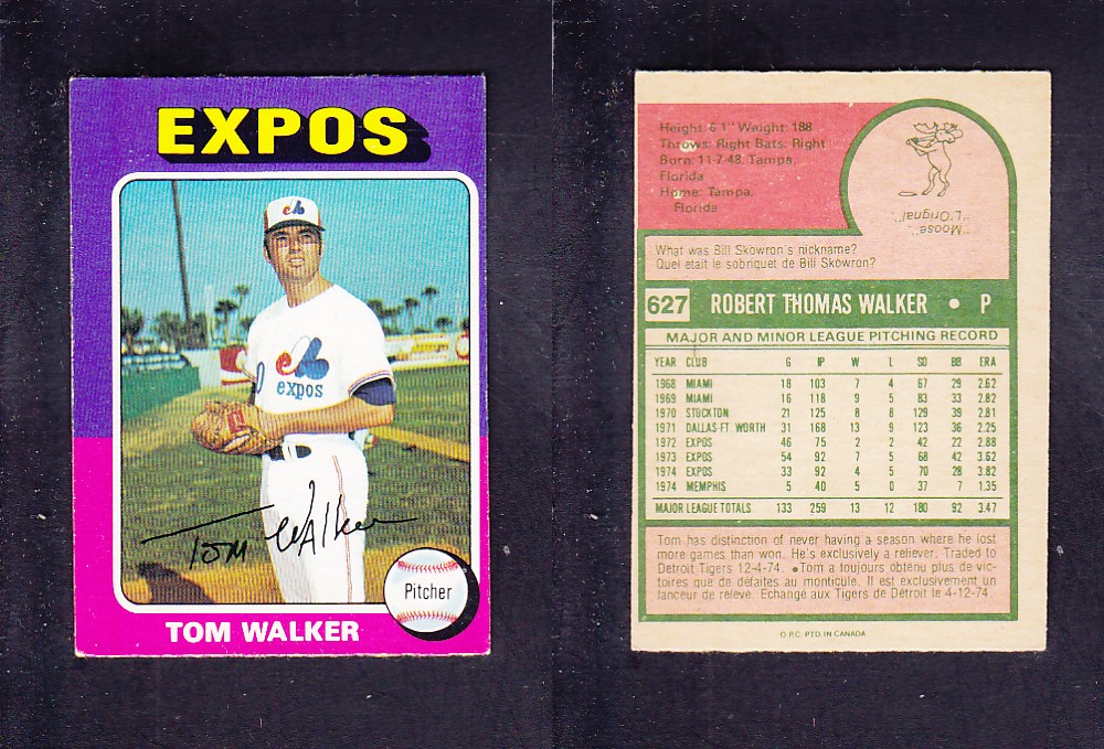 1975 O-PEE-CHEE BASEBALL CARD #627 T. WALKER photo 1975 O-PEE-CHEE BASEBALL CARD #627 T. WALKER photo