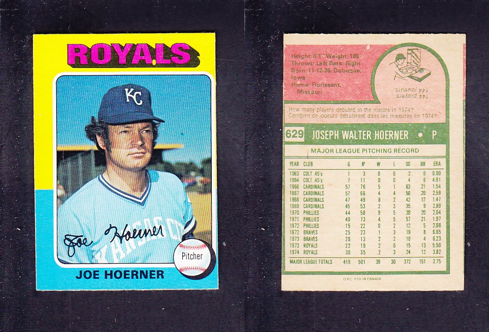 1975 O-PEE-CHEE BASEBALL CARD #629 J. HOERNER photo 1975 O-PEE-CHEE BASEBALL CARD #629 J. HOERNER photo