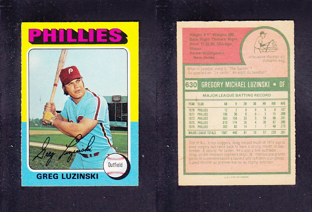 1975 O-PEE-CHEE BASEBALL CARD #630 G. LUZINSKI photo 1975 O-PEE-CHEE BASEBALL CARD #630 G. LUZINSKI photo