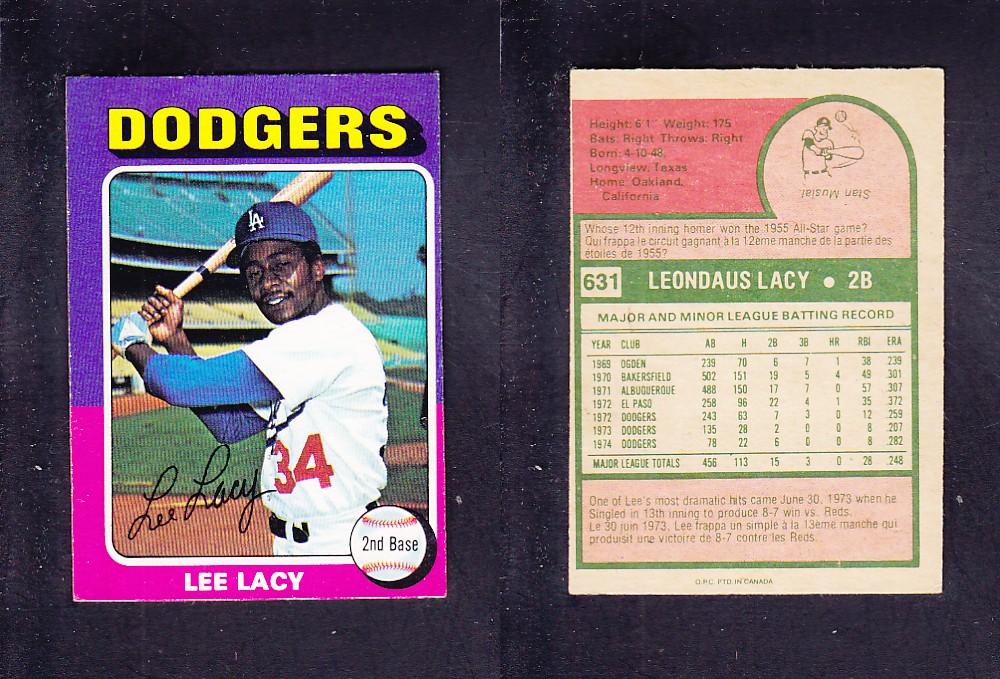 1975 O-PEE-CHEE BASEBALL CARD #631 L. LACY photo