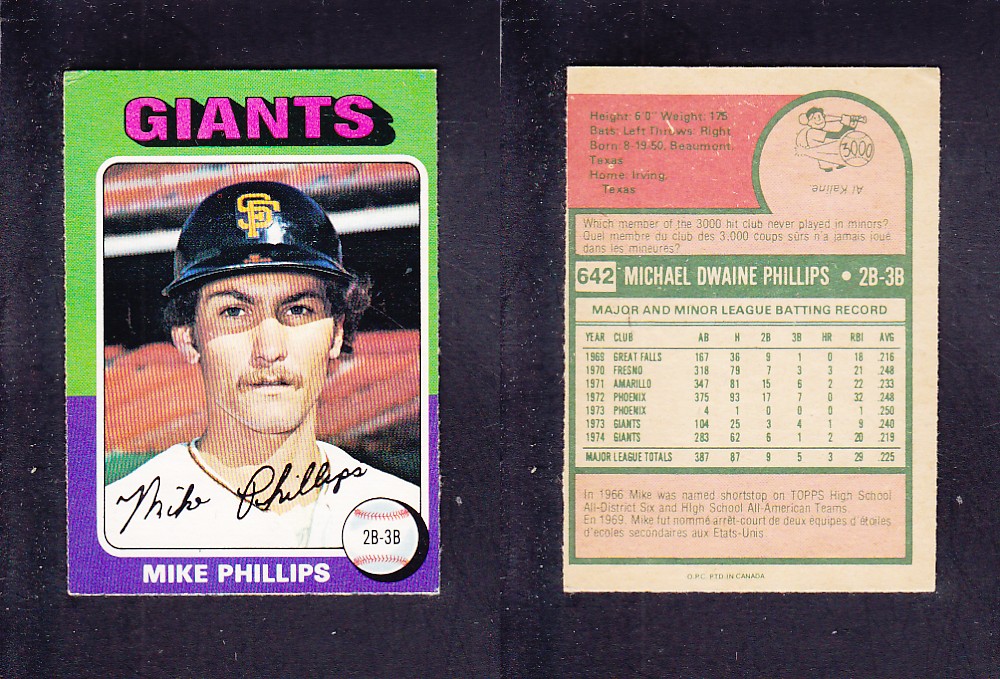 1975 O-PEE-CHEE BASEBALL CARD #642 M. PHILLIPS photo