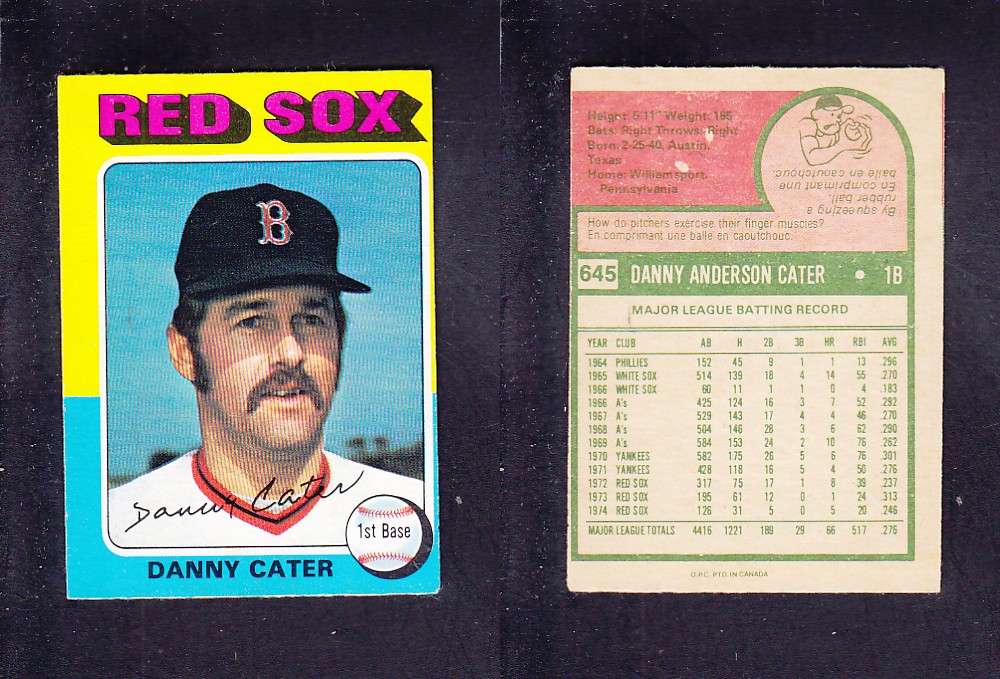 1975 O-PEE-CHEE BASEBALL CARD #645 D. CATER photo