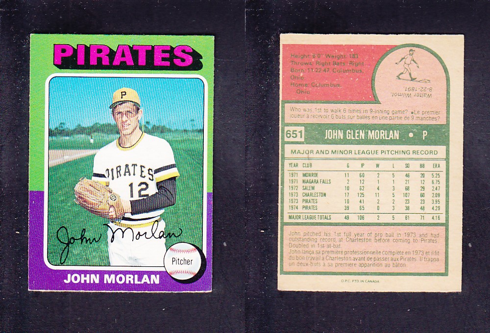 1975 O-PEE-CHEE BASEBALL CARD #651 J. MORLAN photo