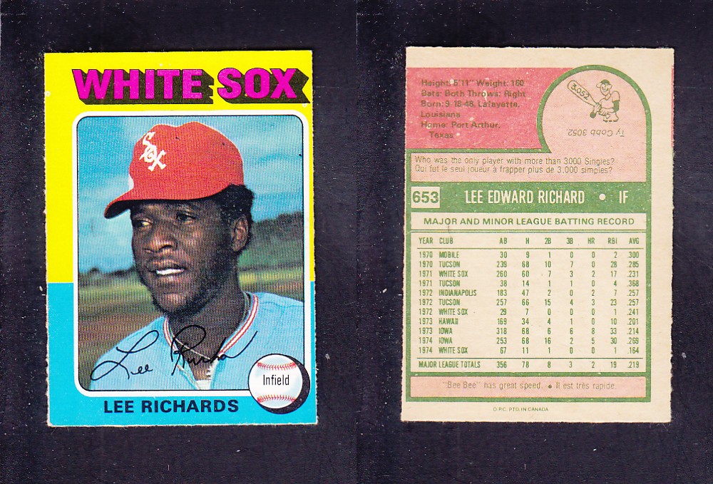1975 O-PEE-CHEE BASEBALL CARD #653 L. RICHARD photo 1975 O-PEE-CHEE BASEBALL CARD #653 L. RICHARD photo