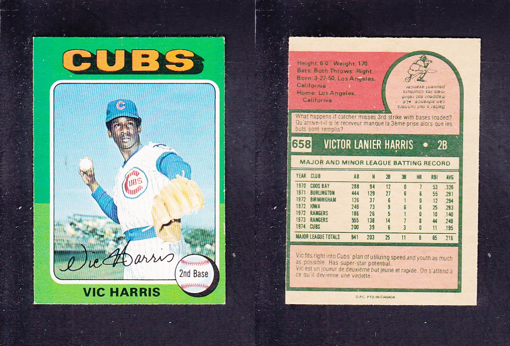1975 O-PEE-CHEE BASEBALL CARD #658 V. HARRIS photo 1975 O-PEE-CHEE BASEBALL CARD #658 V. HARRIS photo