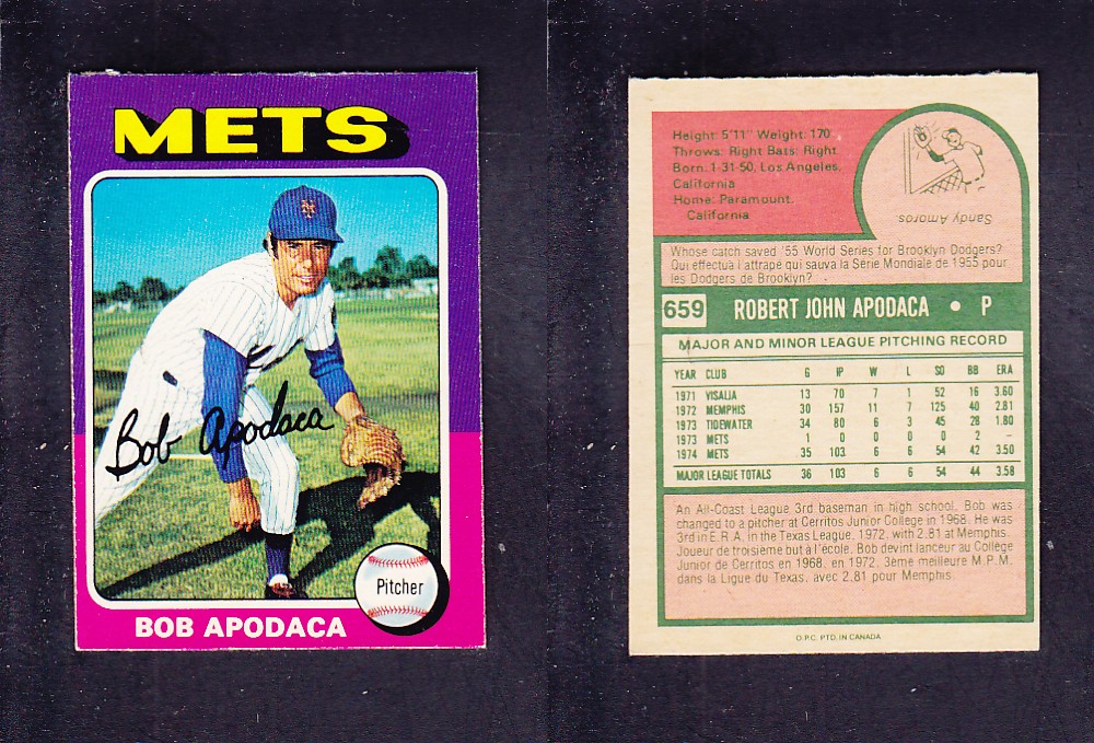 1975 O-PEE-CHEE BASEBALL CARD #659 B. APODACA photo