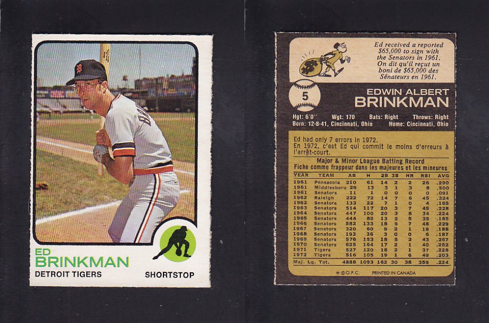 1973 O-PEE-CHEE BASEBALL CARD #5 E. BRINKMAN photo 1973 O-PEE-CHEE BASEBALL CARD #5 E. BRINKMAN photo
