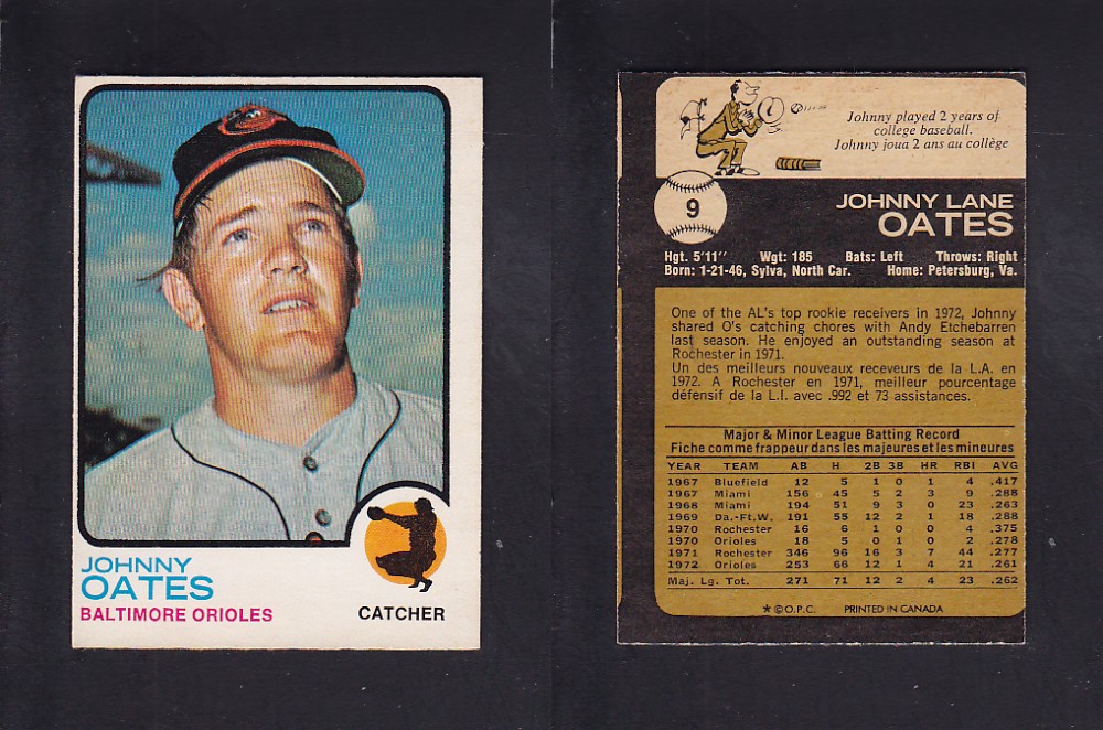 1973 O-PEE-CHEE BASEBALL CARD #9 J. OATES photo 1973 O-PEE-CHEE BASEBALL CARD #9 J. OATES photo