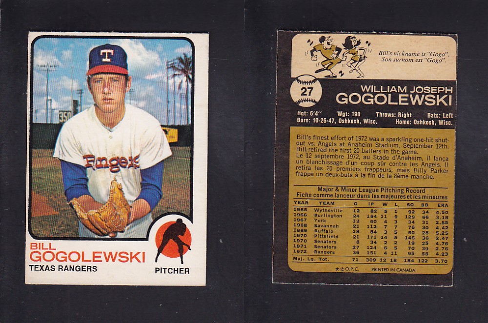 1973 O-PEE-CHEE BASEBALL CARD #27 B. GOGOLEWSKI photo 1973 O-PEE-CHEE BASEBALL CARD #27 B. GOGOLEWSKI photo