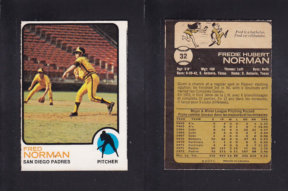 1973 O-PEE-CHEE BASEBALL CARD #32 F. NORMAN photo 1973 O-PEE-CHEE BASEBALL CARD #32 F. NORMAN photo