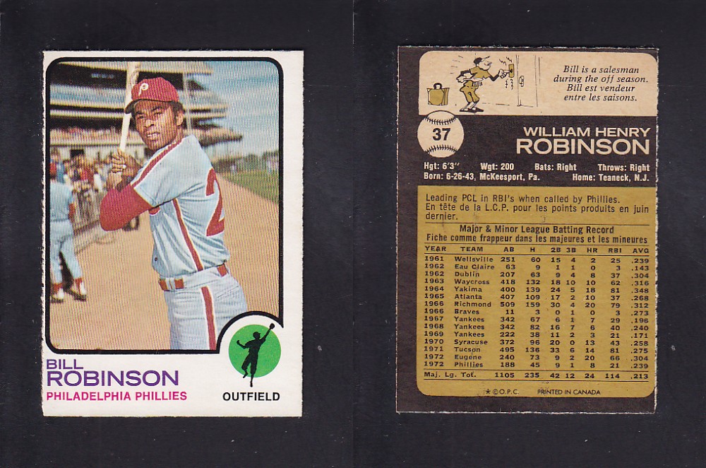 1973 O-PEE-CHEE BASEBALL CARD #37 B. ROBINSON photo 1973 O-PEE-CHEE BASEBALL CARD #37 B. ROBINSON photo