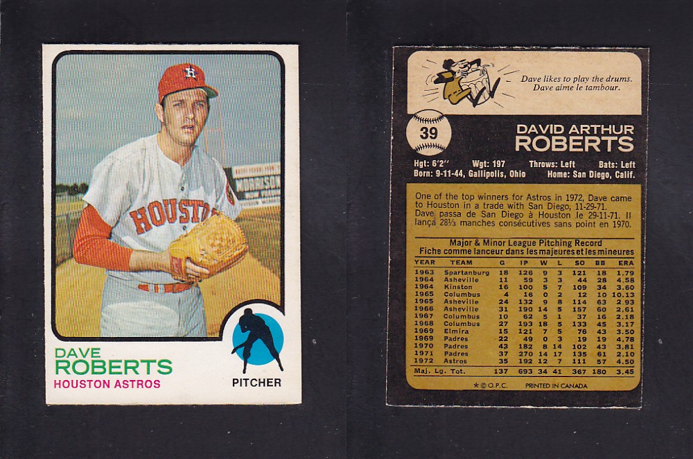 1973 O-PEE-CHEE BASEBALL CARD #39 D. ROBERTS photo 1973 O-PEE-CHEE BASEBALL CARD #39 D. ROBERTS photo