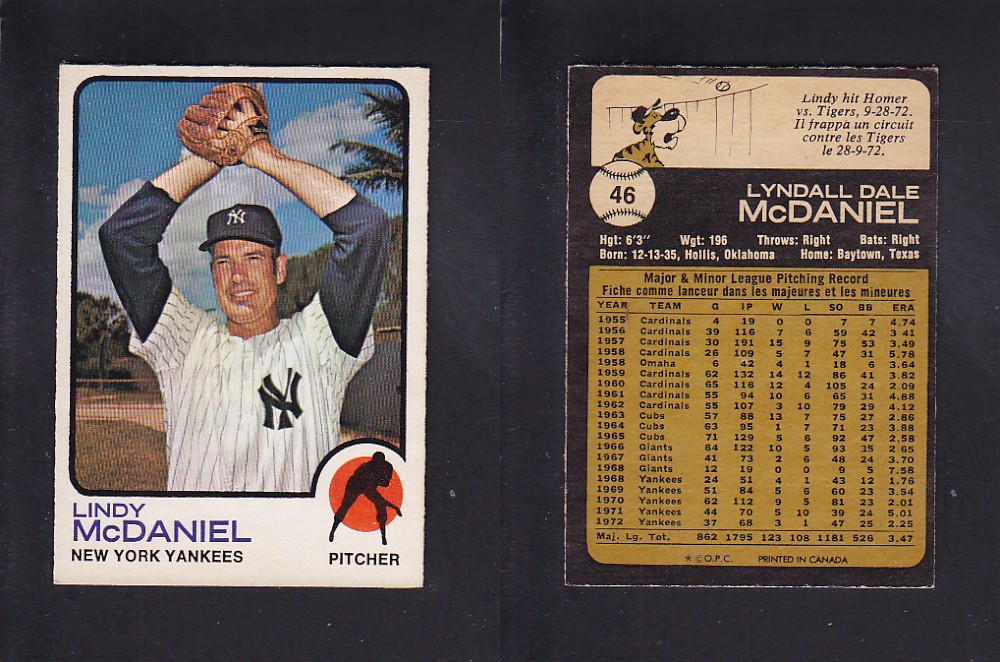 1973 O-PEE-CHEE BASEBALL CARD #46 L. McDANIEL photo 1973 O-PEE-CHEE BASEBALL CARD #46 L. McDANIEL photo