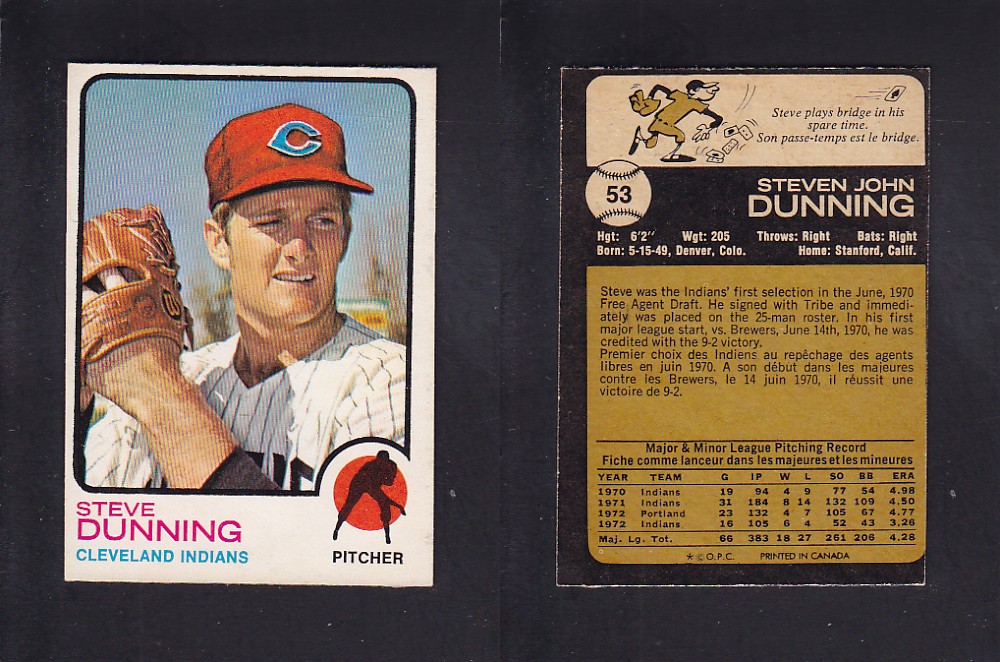 1973 O-PEE-CHEE BASEBALL CARD #53 S. DUNNING photo 1973 O-PEE-CHEE BASEBALL CARD #53 S. DUNNING photo