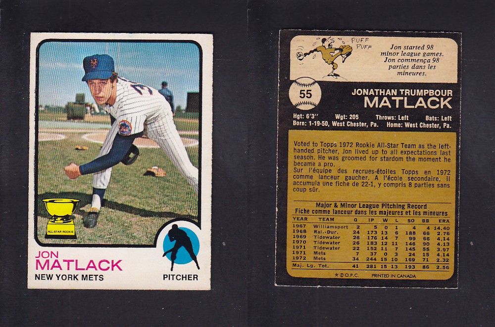 1973 O-PEE-CHEE BASEBALL CARD #55 J. MANLACK photo 1973 O-PEE-CHEE BASEBALL CARD #55 J. MANLACK photo