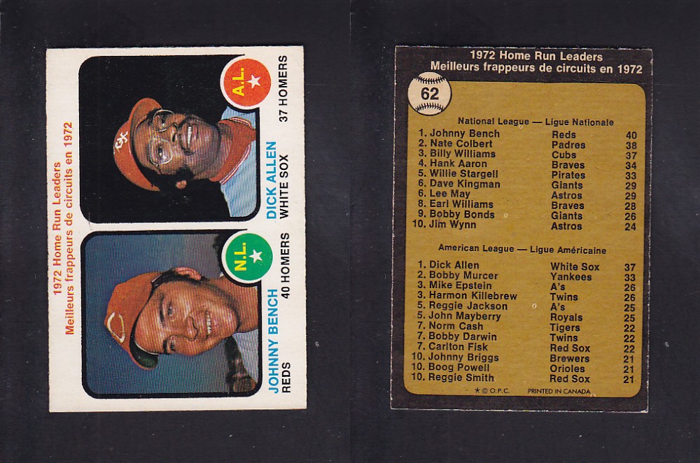 1973 O-PEE-CHEE BASEBALL CARD #61 HOME RUN LEADERS photo 1973 O-PEE-CHEE BASEBALL CARD #61 HOME RUN LEADERS photo